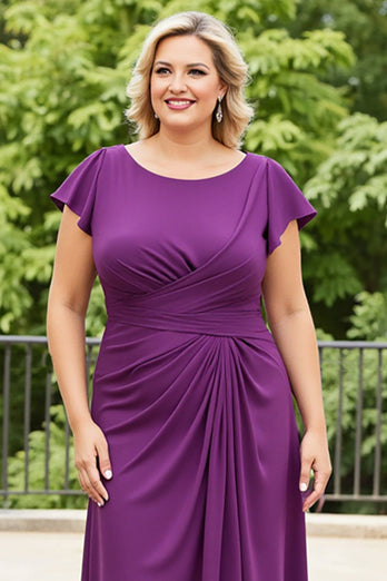 Plus Size Purple Ruched Maxi Mother of the Bride Dress with Ruffles