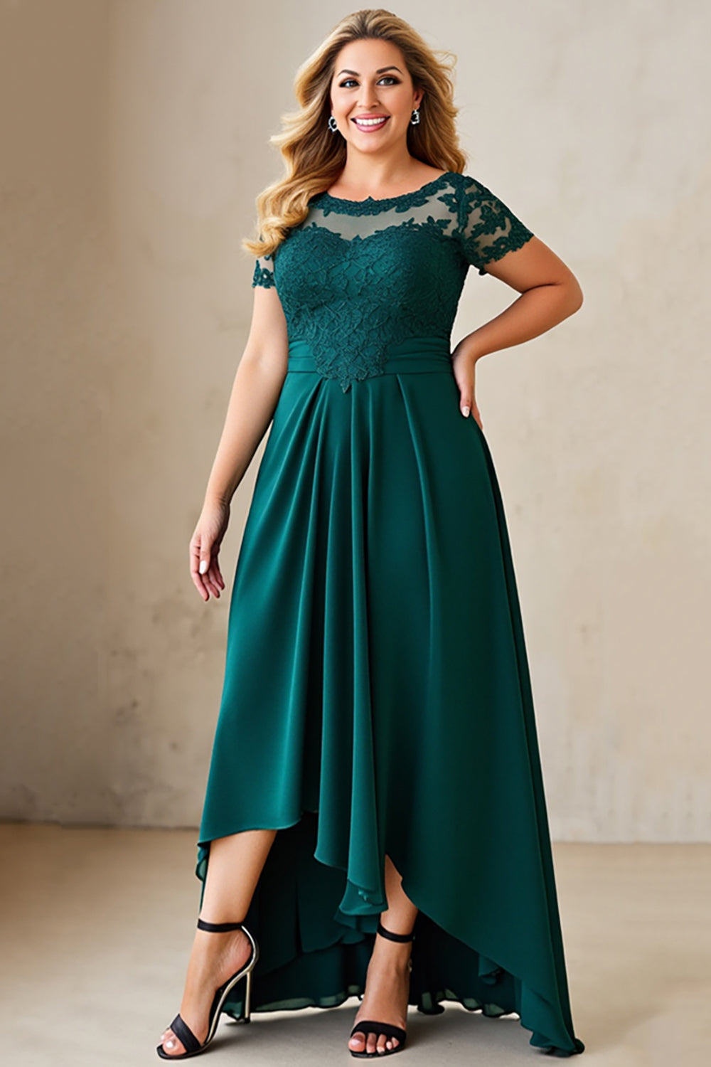 Pine Asymmetrical Plus Size Mother of the Bride Dress with Appliques