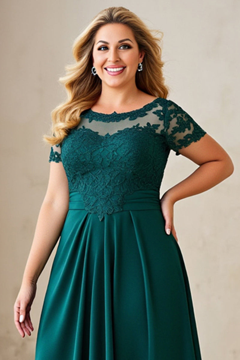 Load image into Gallery viewer, Pine Asymmetrical Plus Size Mother of the Bride Dress with Appliques