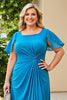Load image into Gallery viewer, Plus Size Blue Chiffon Sheath Ruched Mother of the Bride Dress