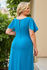 Load image into Gallery viewer, Plus Size Blue Chiffon Sheath Ruched Mother of the Bride Dress