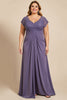 Load image into Gallery viewer, Plus Size Grey Purple Ruched Maxi Mother of the Bride Dress with Appliques