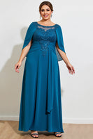 Load image into Gallery viewer, Peacock A Line Appliqued Plus Size Mother of the Bride Dress with Cape