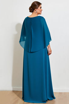 Peacock A Line Appliqued Plus Size Mother of the Bride Dress with Cape