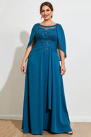 Load image into Gallery viewer, Peacock A Line Appliqued Plus Size Mother of the Bride Dress with Cape