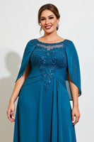 Load image into Gallery viewer, Peacock A Line Appliqued Plus Size Mother of the Bride Dress with Cape