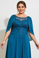 Load image into Gallery viewer, Peacock A Line Appliqued Plus Size Mother of the Bride Dress with Cape
