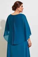 Load image into Gallery viewer, Peacock A Line Appliqued Plus Size Mother of the Bride Dress with Cape