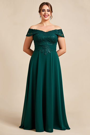 Off the Shoulder Pine A Line Plus Size Mother of the Bride Dress