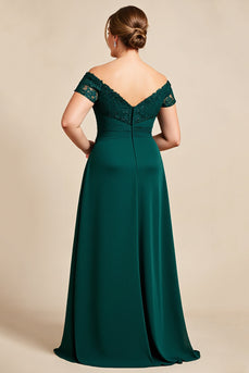 Off the Shoulder Pine A Line Plus Size Mother of the Bride Dress
