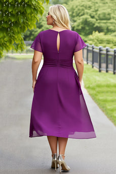 Purple Chiffon Ruched Plus Size A Line Long Mother of the Bride Dress