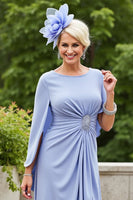 Load image into Gallery viewer, Plus Size Lavender Ruched Flowy Mother of the Bride Dress with Cape