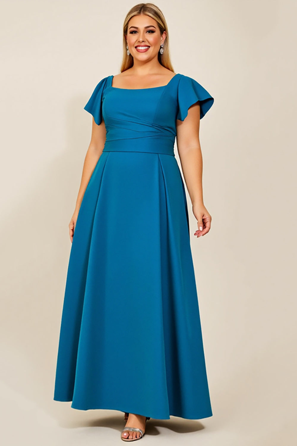 Simple Peacock Satin A Line Plus Size Mother of the Bride Dress