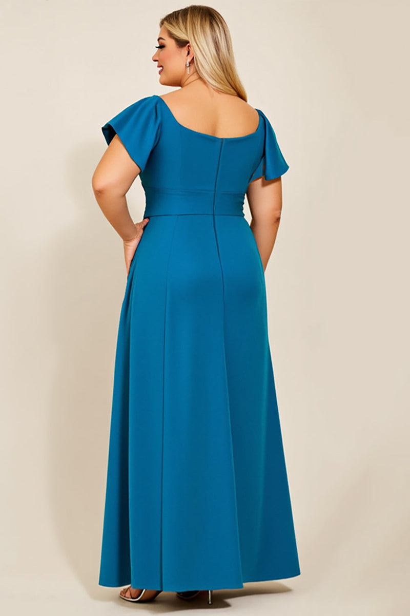 Load image into Gallery viewer, Simple Peacock Satin A Line Plus Size Mother of the Bride Dress