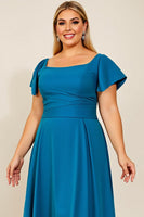 Load image into Gallery viewer, Simple Peacock Satin A Line Plus Size Mother of the Bride Dress