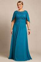 Load image into Gallery viewer, Plus Size Peacock Chiffon Ruched Mother of the Bride Dress with Appliques