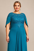 Load image into Gallery viewer, Plus Size Peacock Chiffon Ruched Mother of the Bride Dress with Appliques