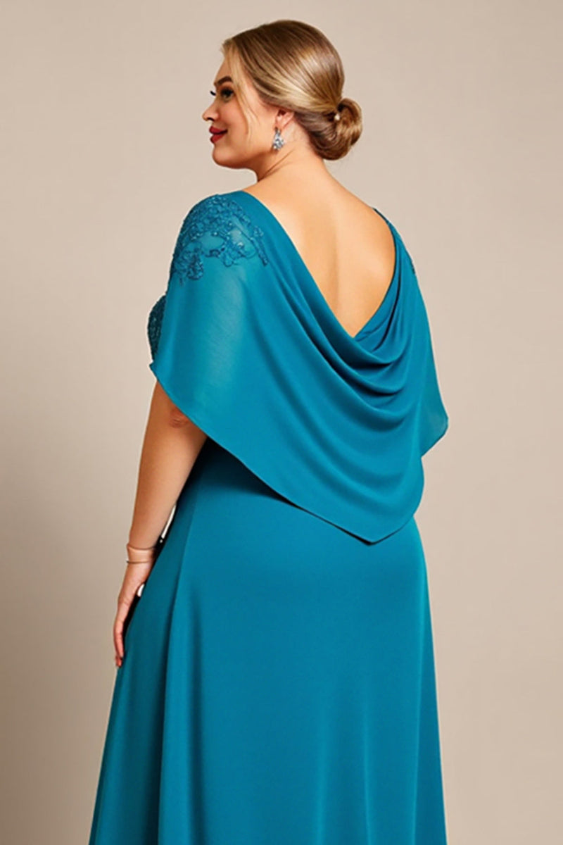 Load image into Gallery viewer, Plus Size Peacock Chiffon Ruched Mother of the Bride Dress with Appliques