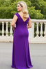 Load image into Gallery viewer, Purple V-Neck Ruched Plus Size Mother of the Bride Dress