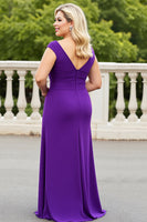 Load image into Gallery viewer, Purple V-Neck Ruched Plus Size Mother of the Bride Dress