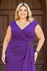 Load image into Gallery viewer, Purple V-Neck Ruched Plus Size Mother of the Bride Dress