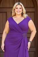 Load image into Gallery viewer, Purple V-Neck Ruched Plus Size Mother of the Bride Dress