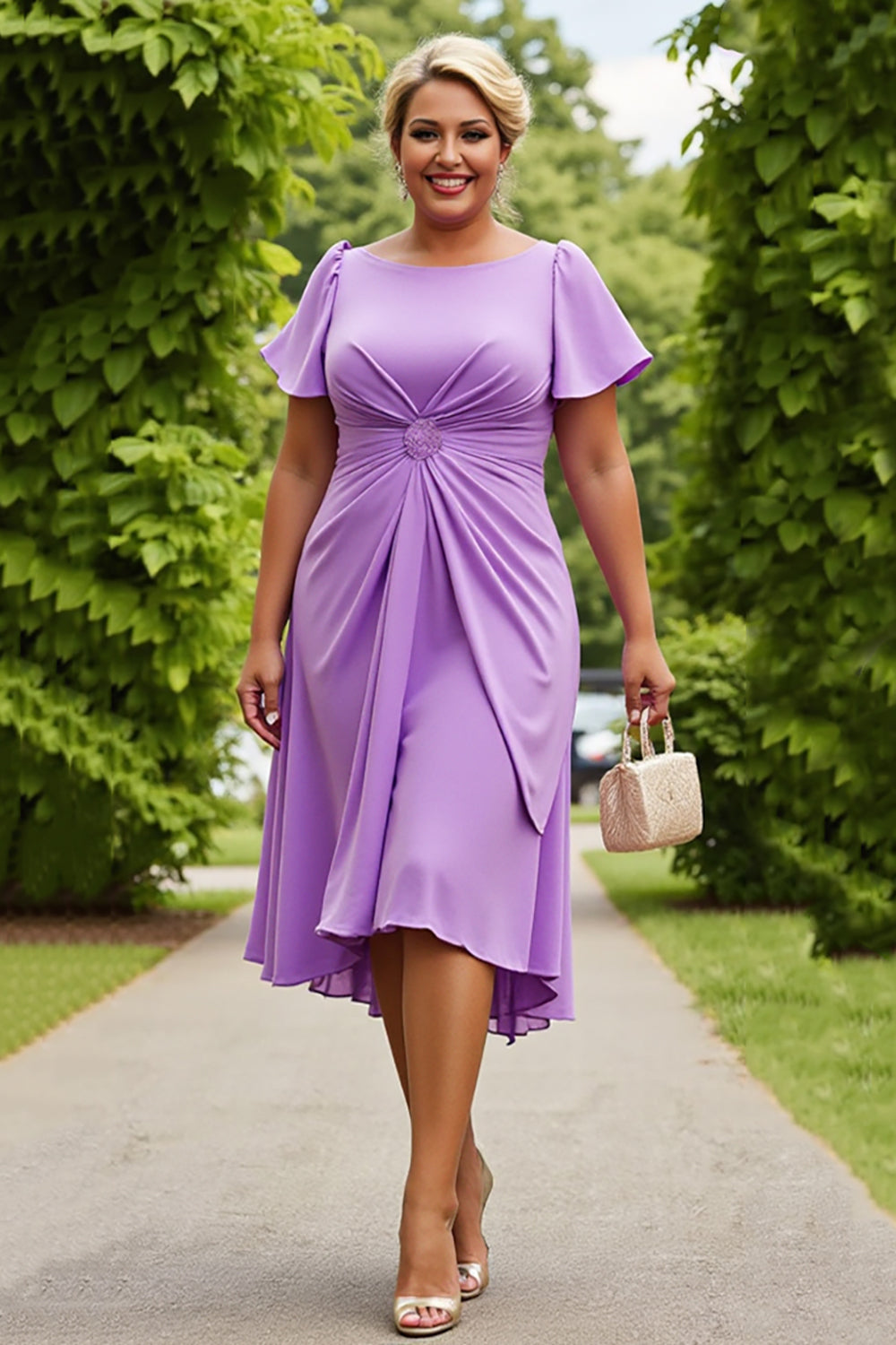 Lilac Plus Size Chiffon A Line Mother of the Bride Dress with Ruffles