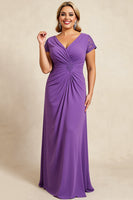 Load image into Gallery viewer, Purple Sheath V-Neck Ruched Maxi Mother of the Bride Dress