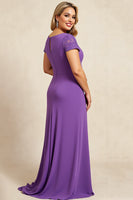 Load image into Gallery viewer, Purple Sheath V-Neck Ruched Maxi Mother of the Bride Dress