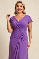 Load image into Gallery viewer, Purple Sheath V-Neck Ruched Maxi Mother of the Bride Dress