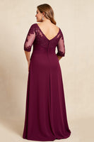 Load image into Gallery viewer, Plus Size Burgundy Chiffon Mother of the Bride Dress with Appliques