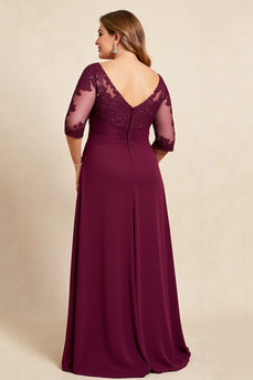 Plus Size Burgundy Chiffon Mother of the Bride Dress with Appliques