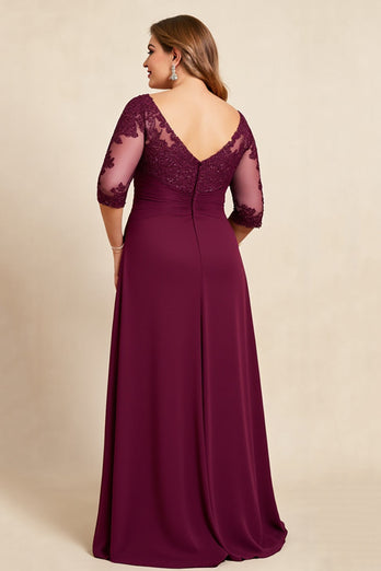 Plus Size Burgundy Chiffon Mother of the Bride Dress with Appliques