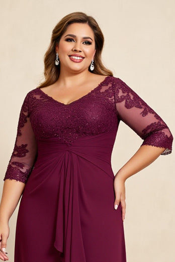 Plus Size Burgundy Chiffon Mother of the Bride Dress with Appliques