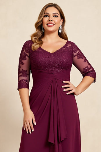 Plus Size Burgundy Chiffon Mother of the Bride Dress with Appliques