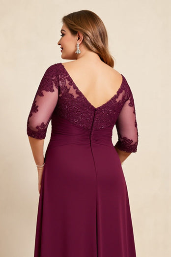 Plus Size Burgundy Chiffon Mother of the Bride Dress with Appliques