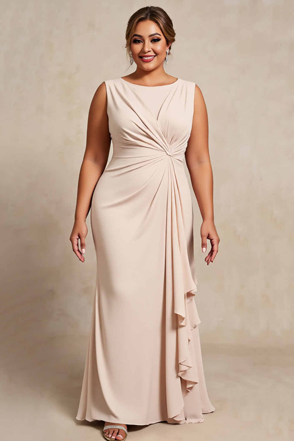 Apricot Chiffon Plus Size Sheath Mother of the Bride Dress with Ruffles
