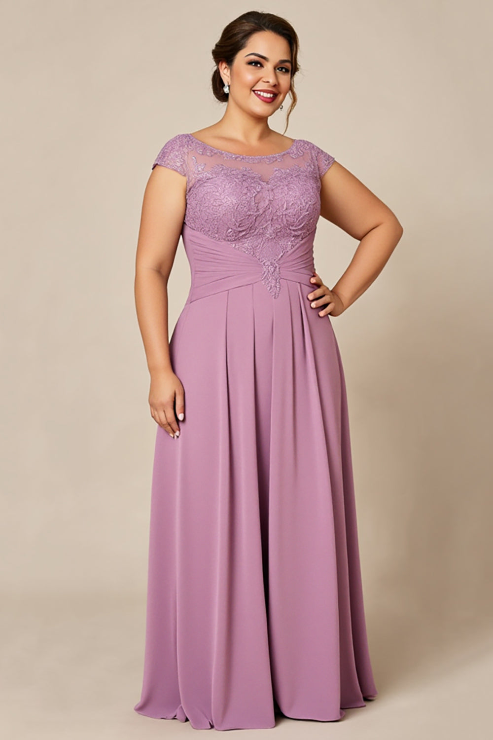 Dusty Rose Plus Size A Line Chiffon Mother of the Bride Dress with Appliques