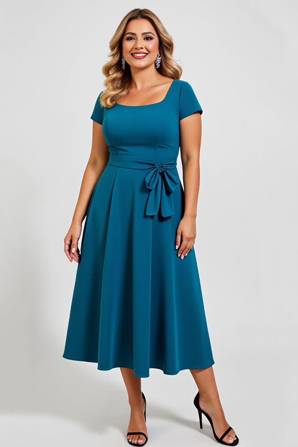 Peacock A Line Petite Mother of the Bride Dress with Bow