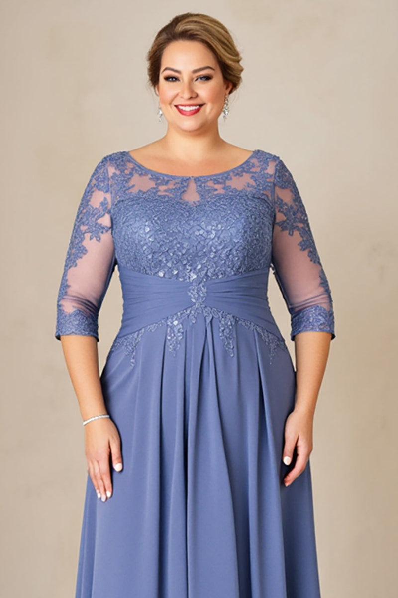 Load image into Gallery viewer, Dusty Blue Plus Size Blue Mother of the Bride Dress with Lace Appliques