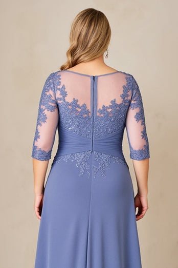 Dusty Blue Plus Size Blue Mother of the Bride Dress with Lace Appliques