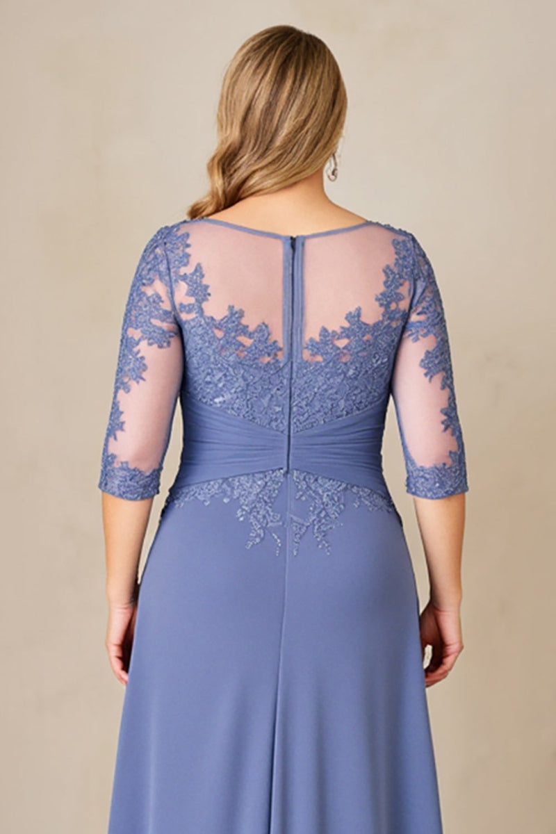 Load image into Gallery viewer, Dusty Blue Plus Size Blue Mother of the Bride Dress with Lace Appliques