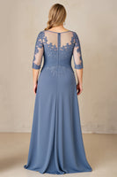 Load image into Gallery viewer, Dusty Blue Plus Size Blue Mother of the Bride Dress with Lace Appliques