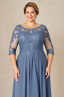 Load image into Gallery viewer, Dusty Blue Plus Size Blue Mother of the Bride Dress with Lace Appliques