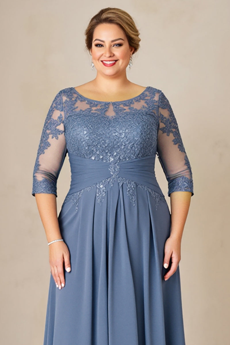 Load image into Gallery viewer, Dusty Blue Plus Size Blue Mother of the Bride Dress with Lace Appliques