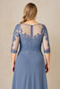 Load image into Gallery viewer, Dusty Blue Plus Size Blue Mother of the Bride Dress with Lace Appliques