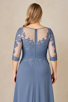 Load image into Gallery viewer, Dusty Blue Plus Size Blue Mother of the Bride Dress with Lace Appliques