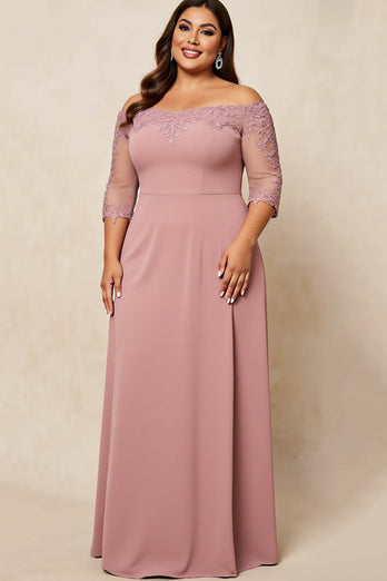 Off the Shoulder Dusty Rose Plus Size Mother of the Bride Dress with Appliques