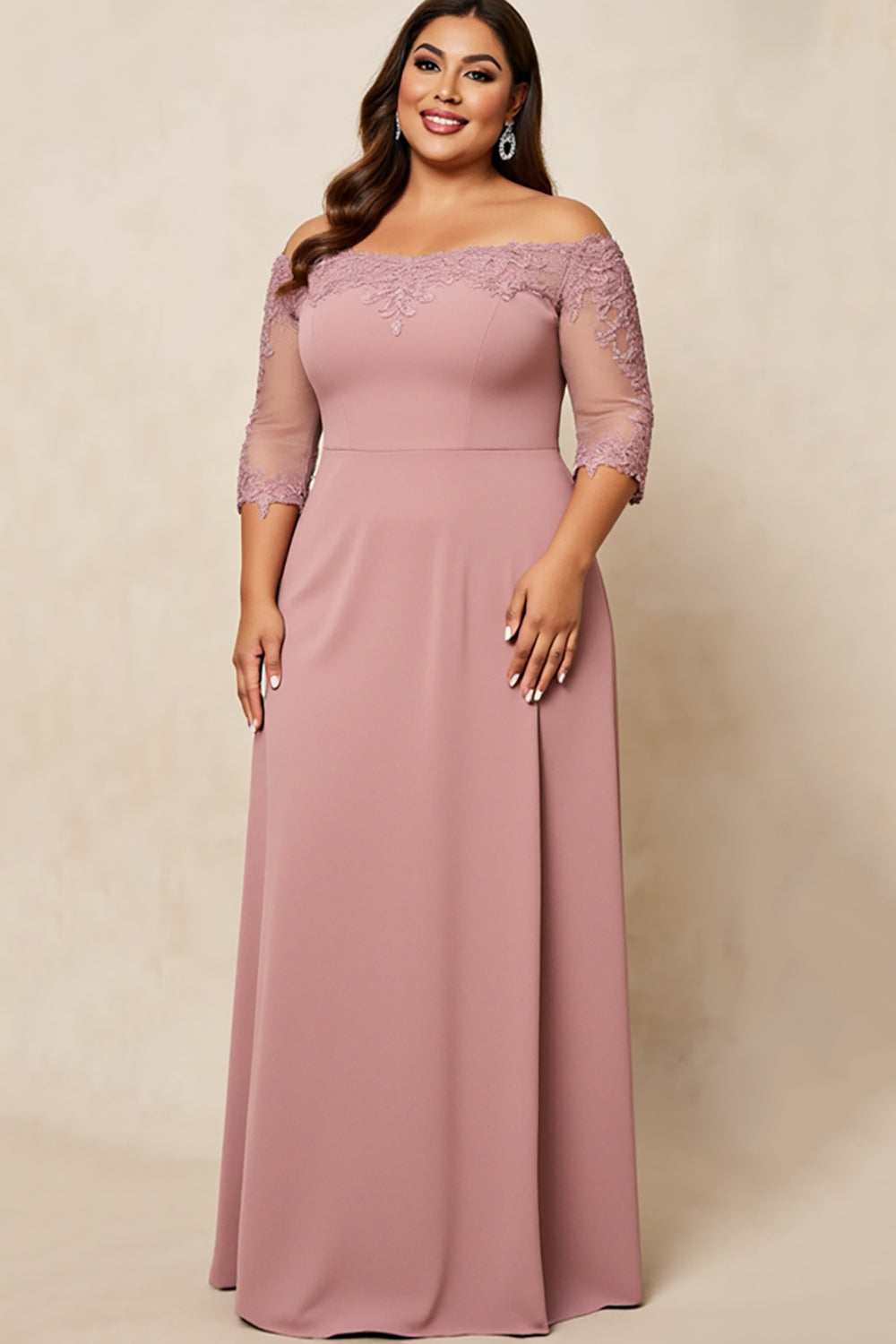 Off the Shoulder Dusty Rose Plus Size Mother of the Bride Dress with Appliques