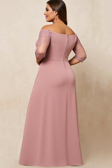 Off the Shoulder Dusty Rose Plus Size Mother of the Bride Dress with Appliques